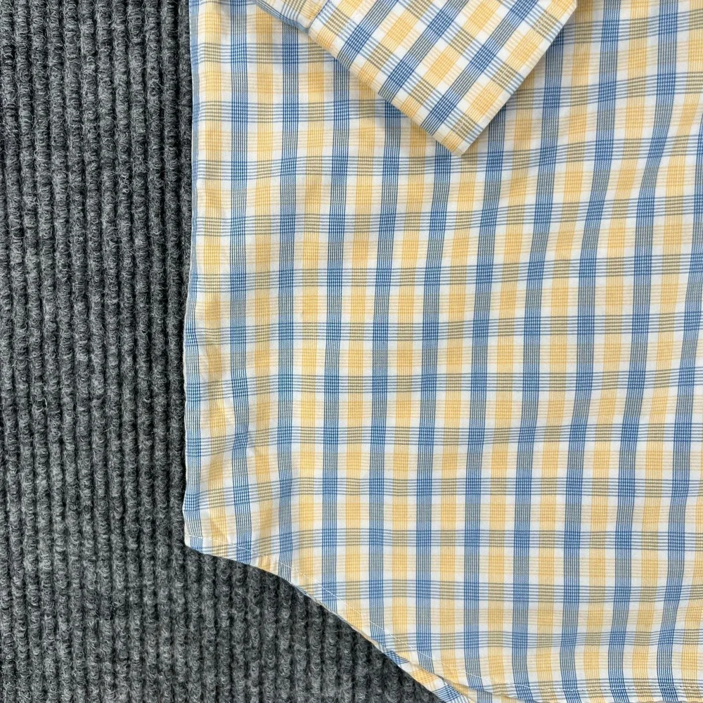 Banana Republic Shirt Mens Medium Yellow Blue Plaid‎ Button Up Tailored Fit